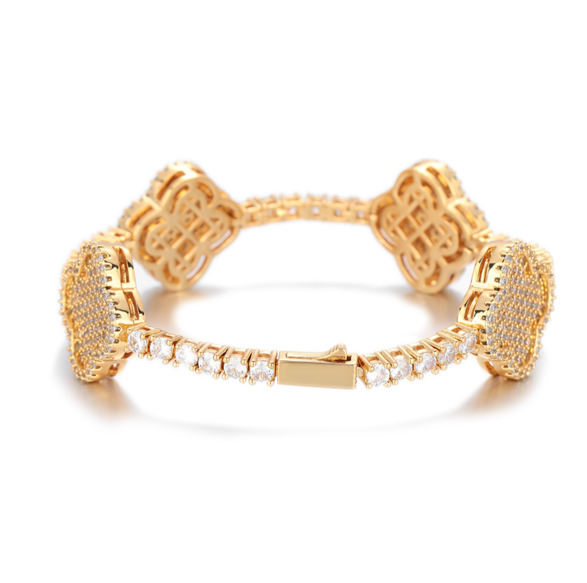 5A+ CZ 3.5 mm Cuban Four Leaf Clover Tennis Bracelet