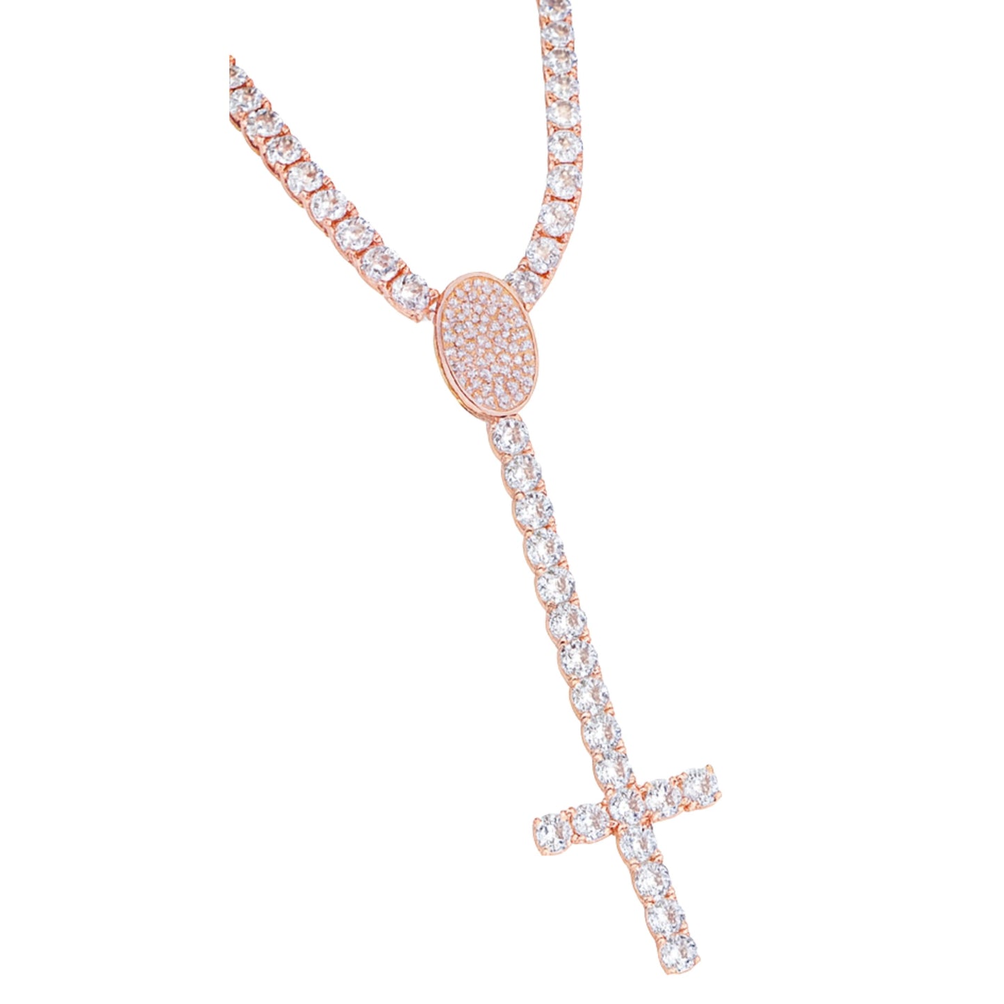 5A+ CZ 5mm Long Cluster Cross Tennis Chain