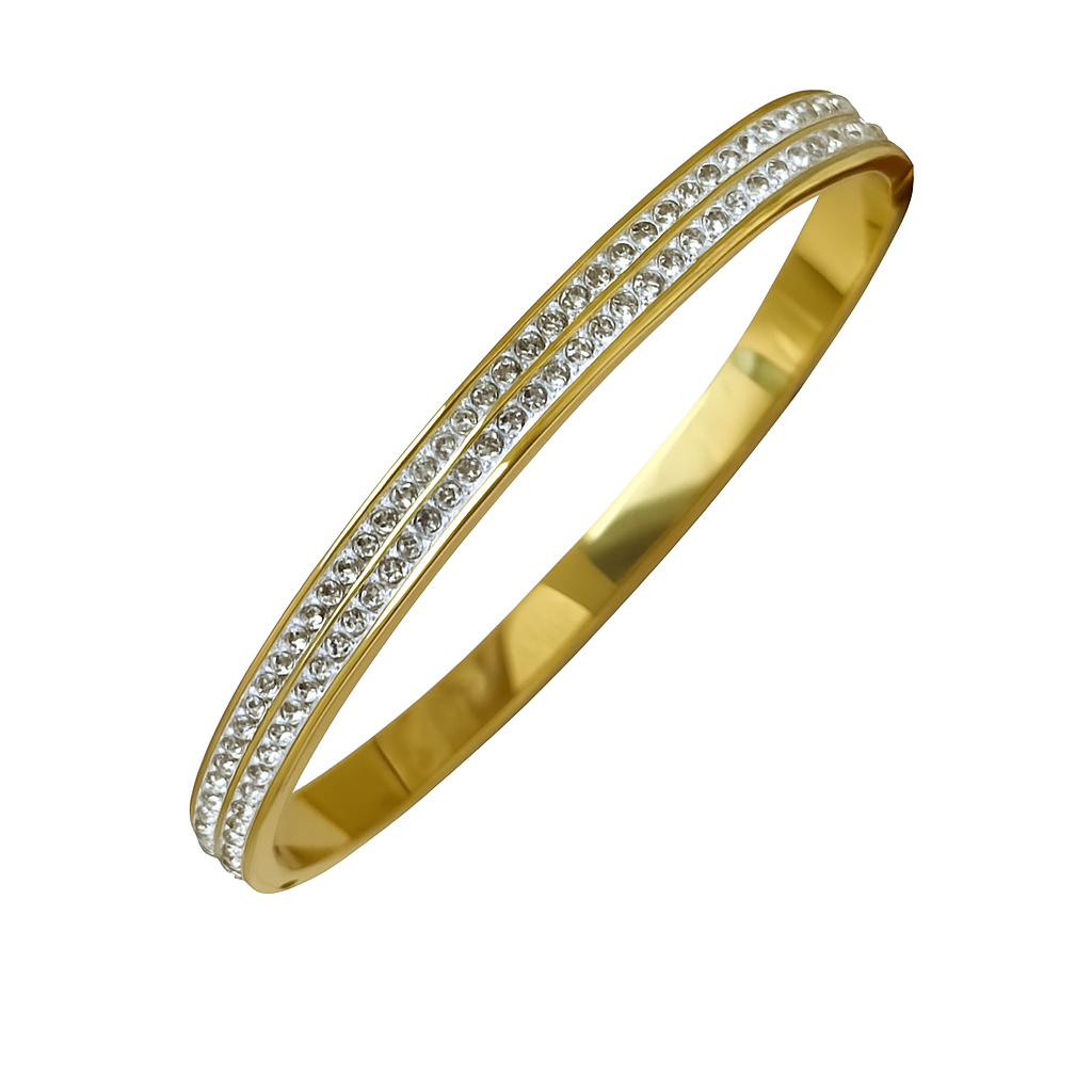 5A+ CZ Crystal Duo Strip Bangle Bracelet – Gold Plated