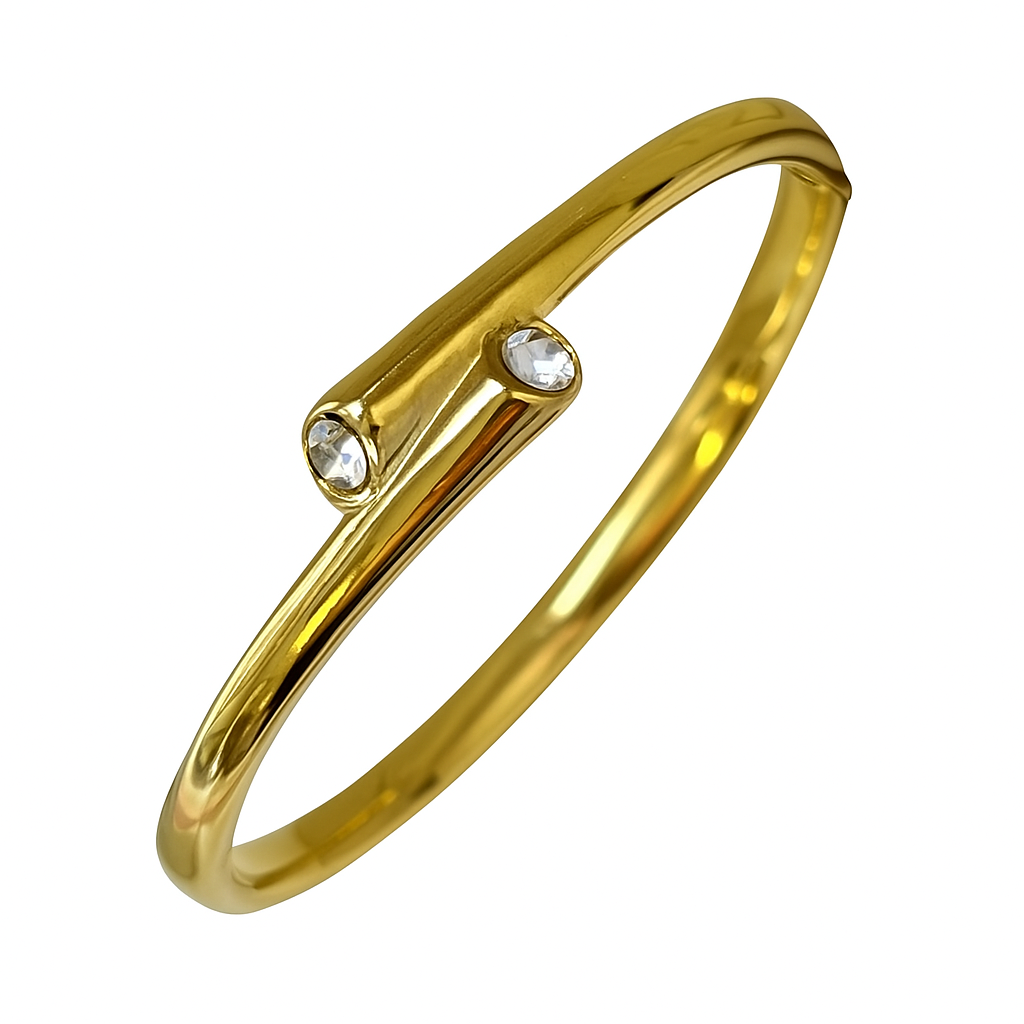 5A+ CZ Double End Modern Bangle Bracelet – Gold Plated