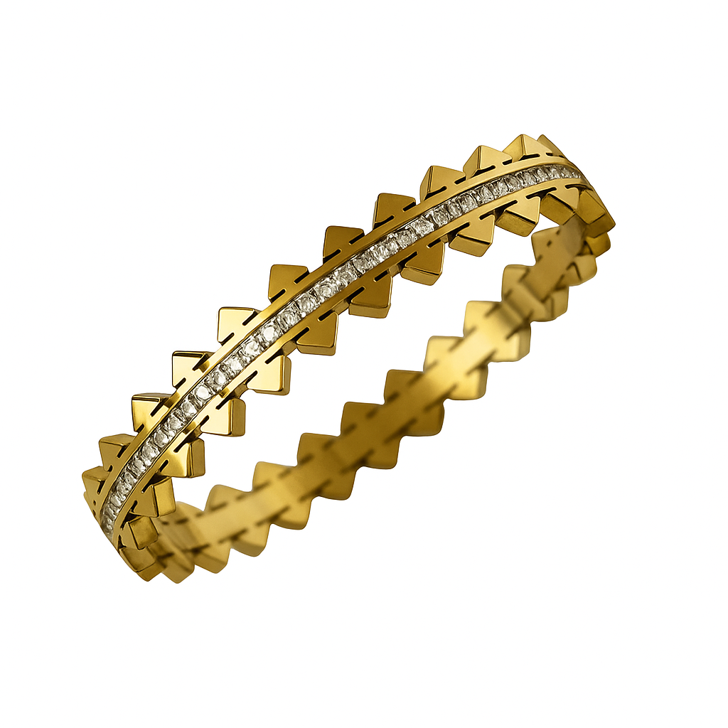 5A+ CZ Geometric Arrow Bangle Bracelet - Gold Plated