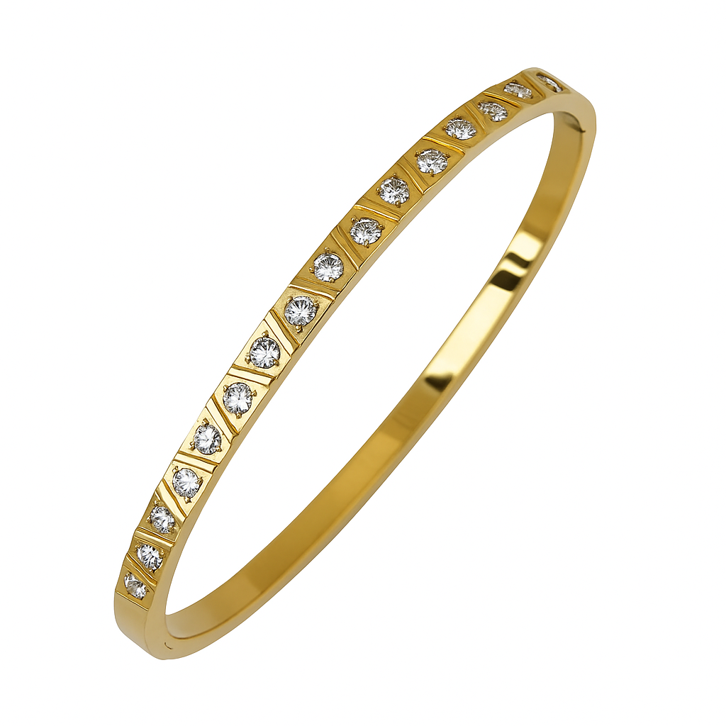 5A+ CZ Geometric Style Bangle Bracelet - Gold Plated