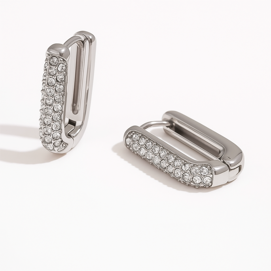 5A+ CZ Pave Rectangle Huggie Earrings - Gold Plated