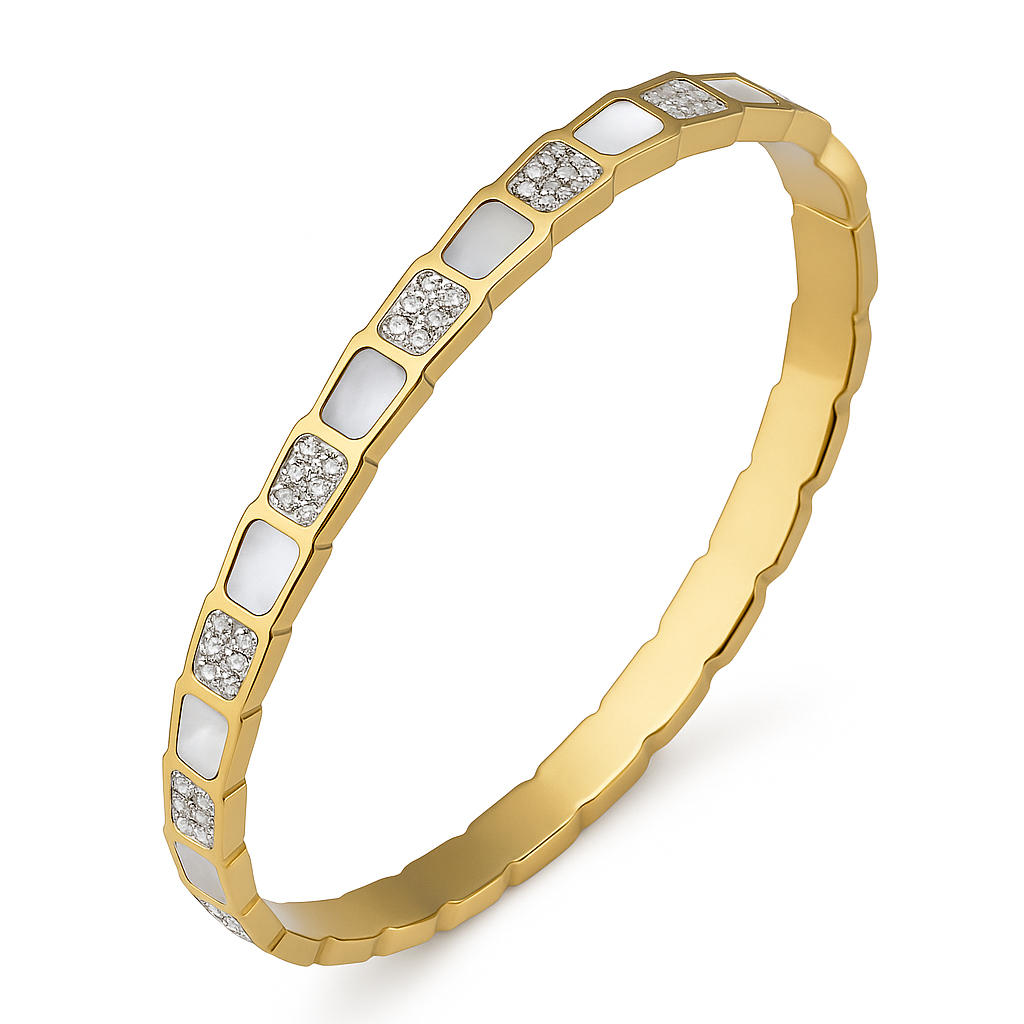 5A+ CZ Shell Snake Bangle Bracelet - Gold Plated