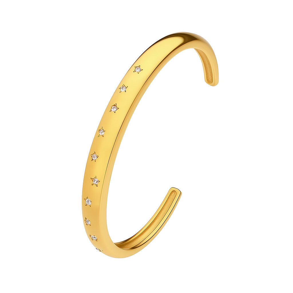 5A+ CZ Star-Set Open Bangle Bracelet – Gold Plated