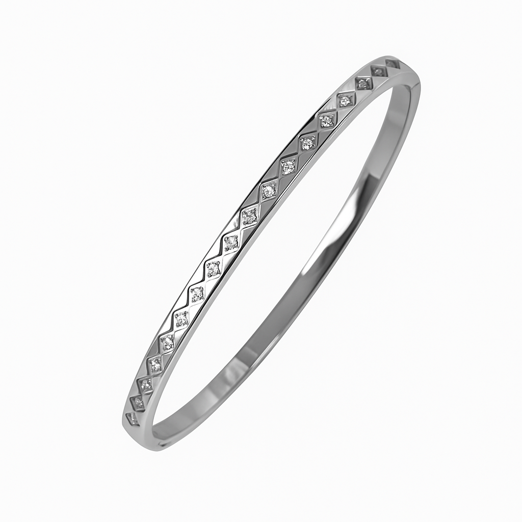 5A+ CZ Triangle Interval Luxe Bangle Bracelet - Gold Plated