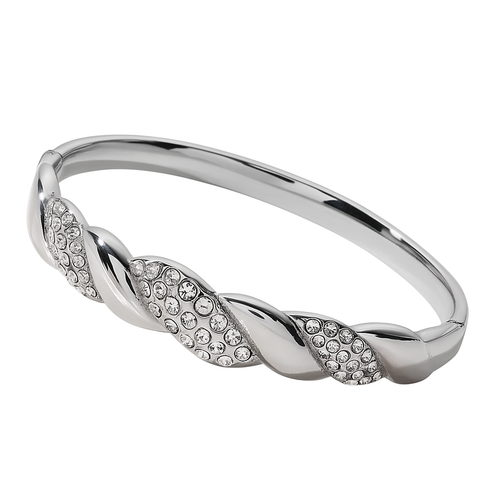 5A+ CZ Twist Cuff Bangle Bracelet - Gold Plated