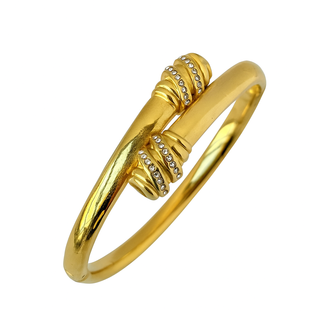 5A+ CZ Twisted Nail Bangle Bracelet – Gold Plated