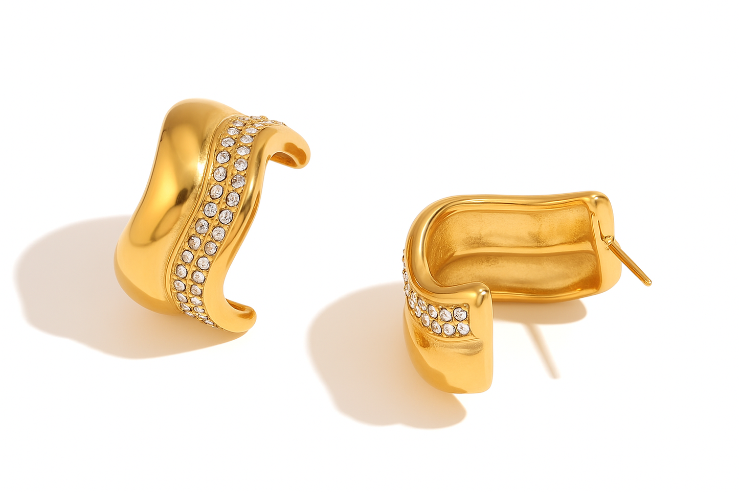 5A+ CZ Wavy Crystal Hoop Earrings - Gold Plated