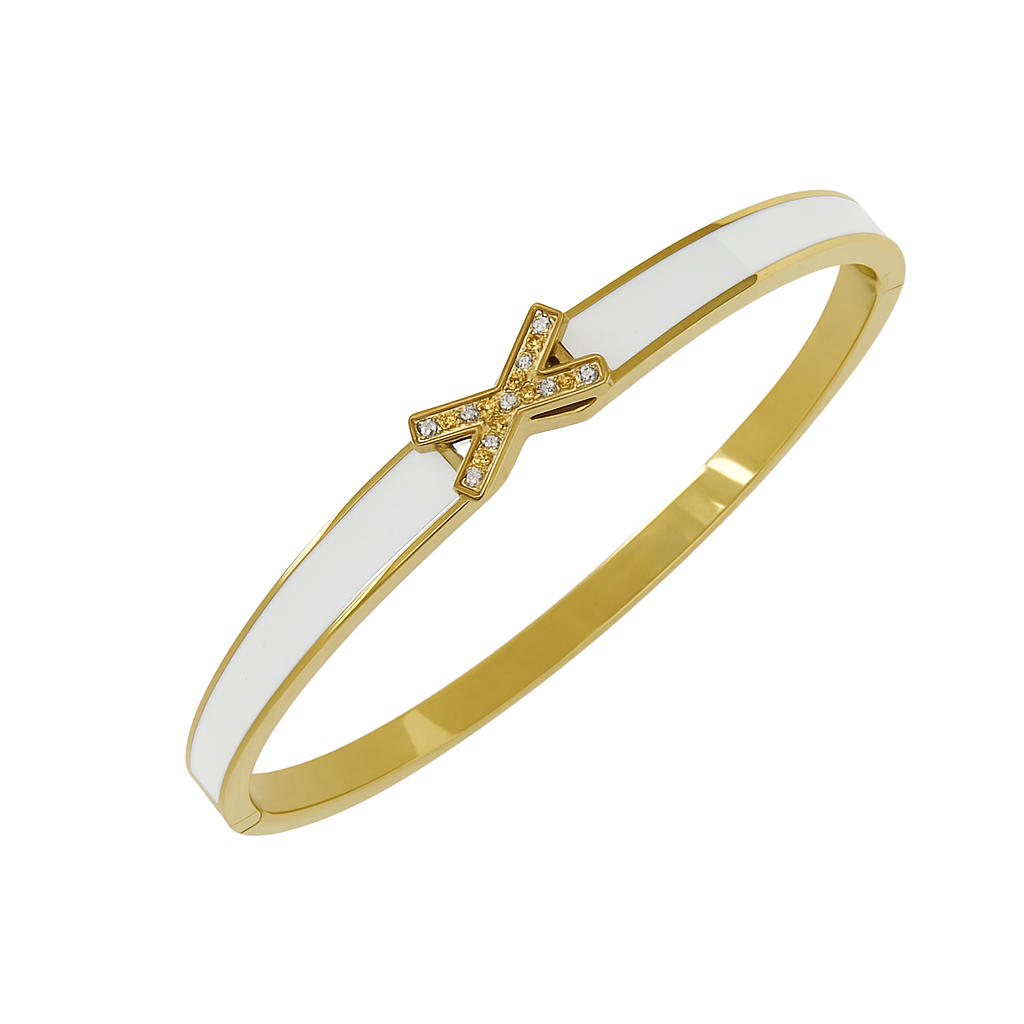 5A+ CZ X Letter Bangle Bracelet - Gold Plated
