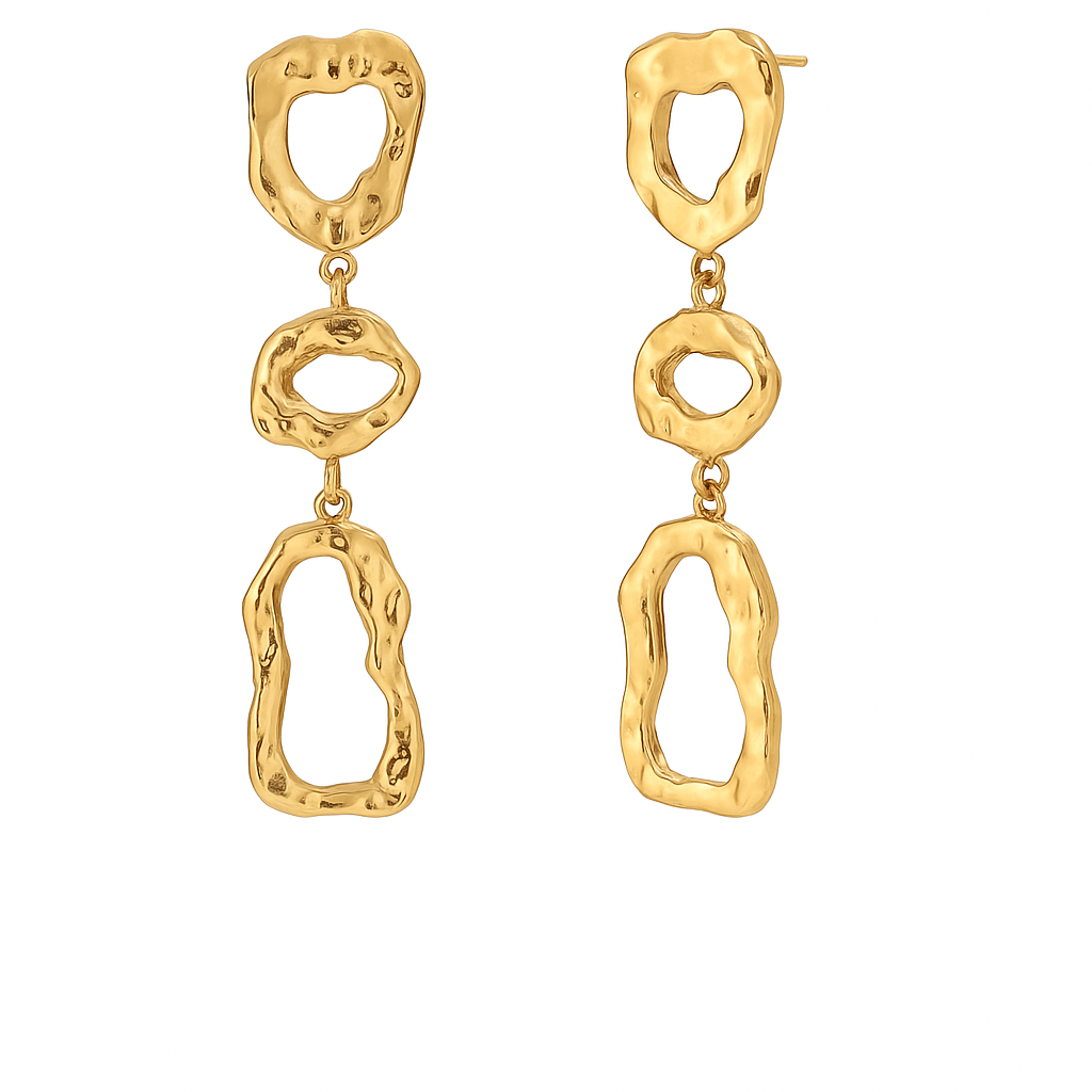 Hammered Triple Drop Earrings - Gold Plated