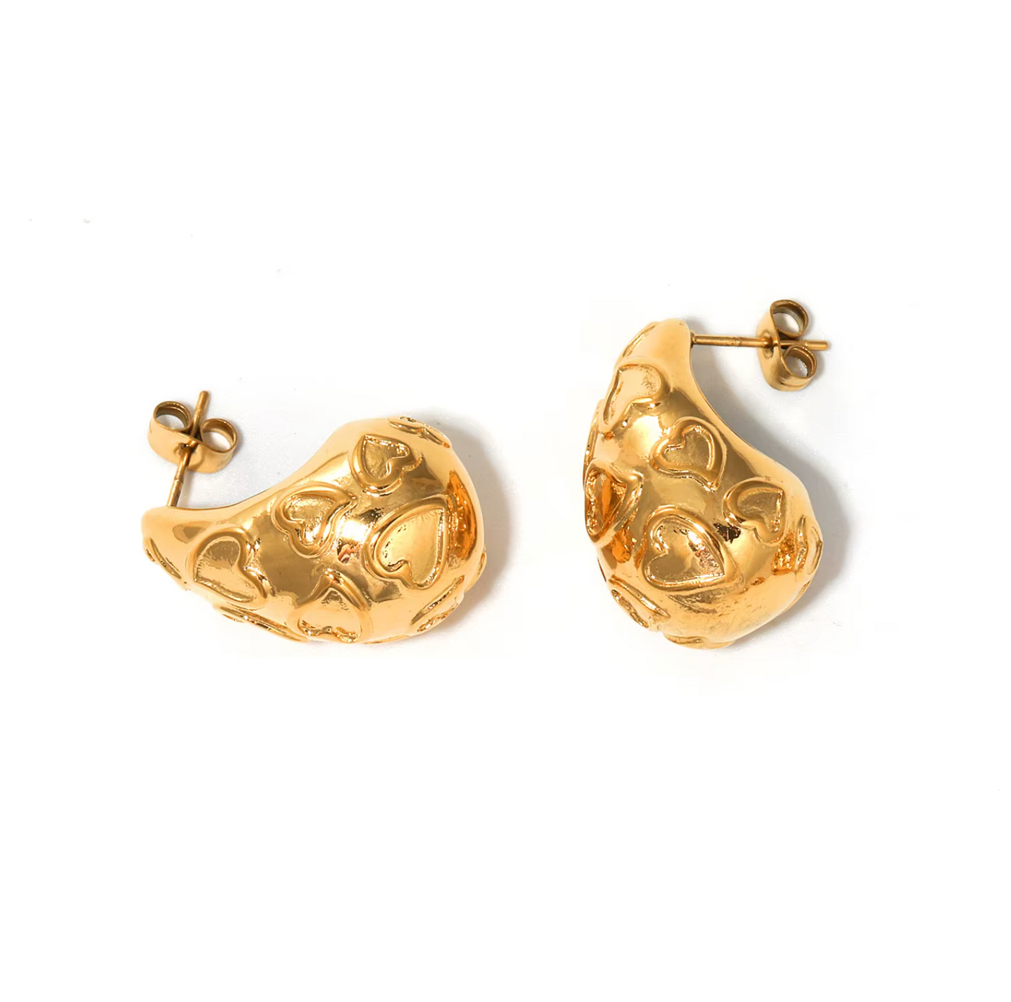 Heart Teardrop Chunky Earrings - Gold Plated