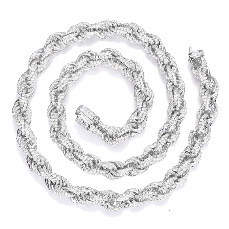 VVS1 Moissanite 8mm Tennis Cuban Rope Style Chain & Bracelet