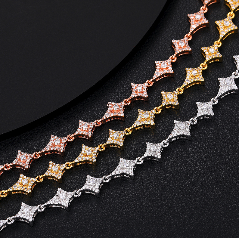 VVS1 Moissanite 8mm Thistles and Thorns Link Chain & Bracelet