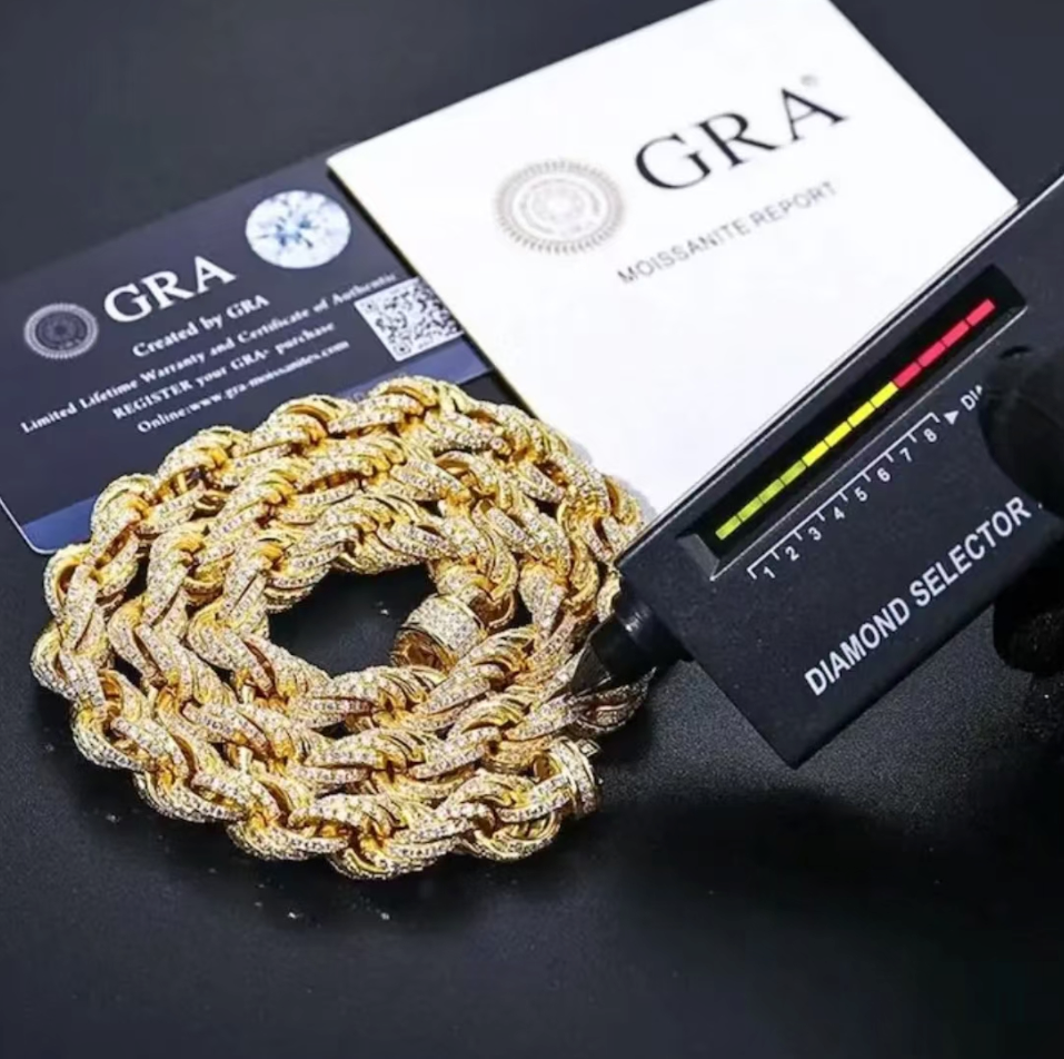 VVS1 Moissanite 8mm Tennis Cuban Rope Style Chain & Bracelet
