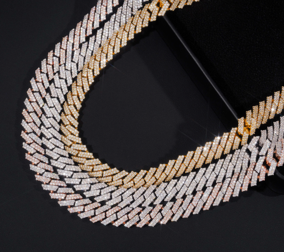 VVS1 Moissanite 12mm Two Rows Cuban Link Chain