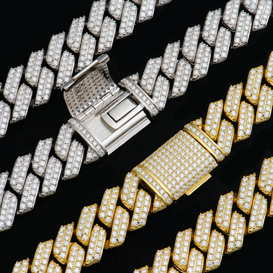 VVS1 Moissanite 14mm Two Rows Cuban Link Chain
