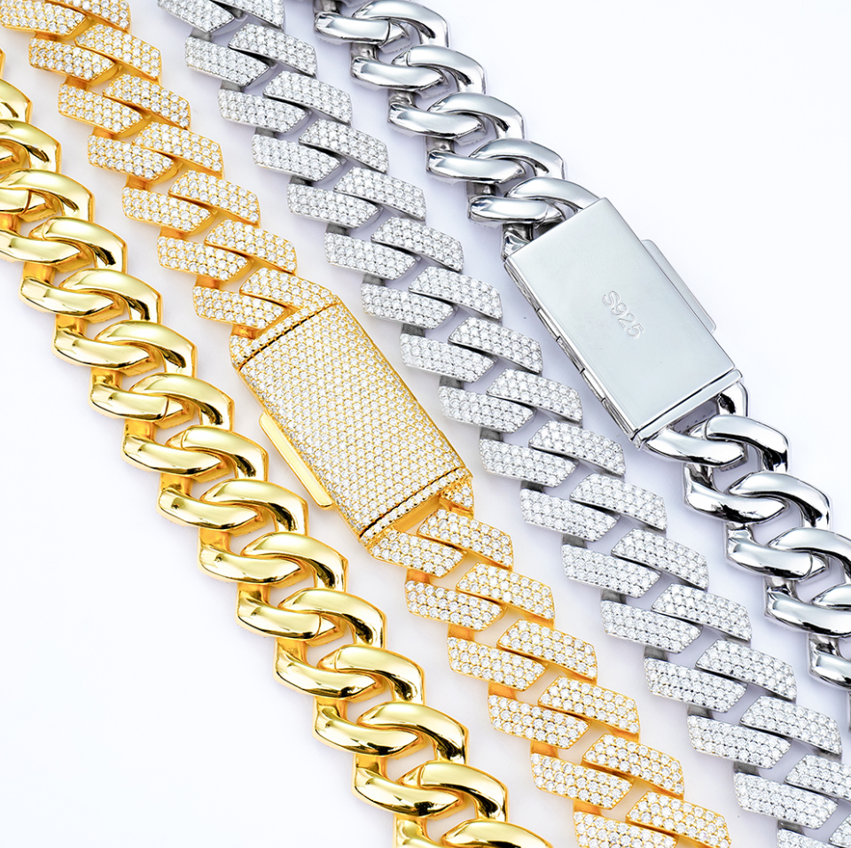VVS1 Moissanite 18mm Three Rows Cuban Link Chain