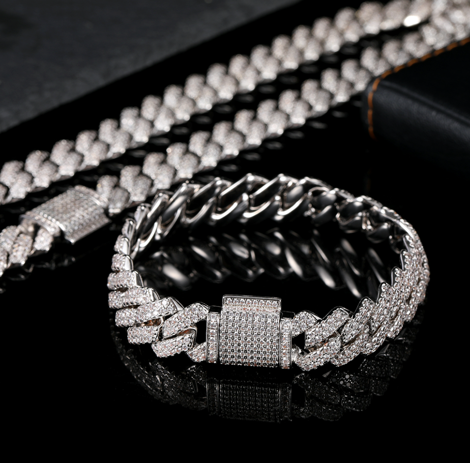 VVS1 Moissanite 14mm Two Rows Cuban Link Bracelet