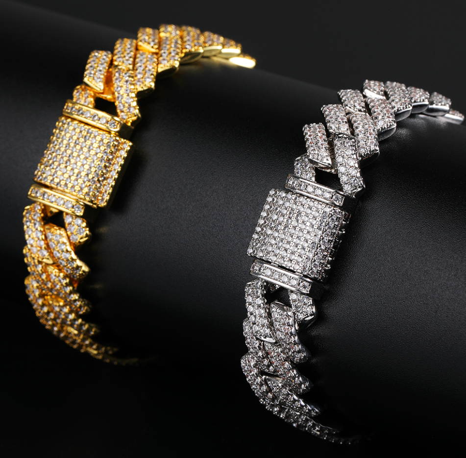 VVS1 Moissanite 14mm Two Rows Cuban Link Bracelet
