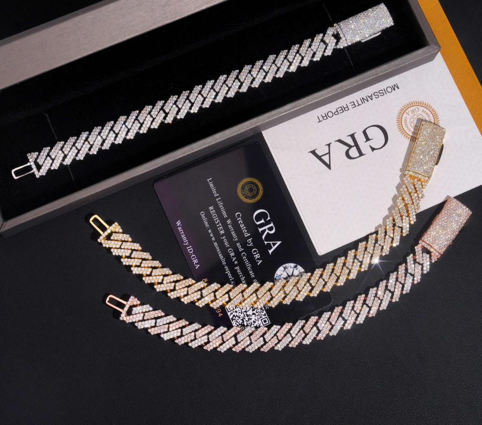 VVS1 Moissanite 12mm Two Rows Cuban Link Bracelet