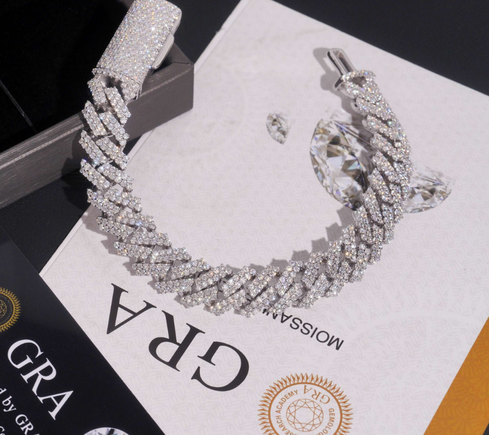 VVS1 Moissanite 12mm Two Rows Cuban Link Bracelet