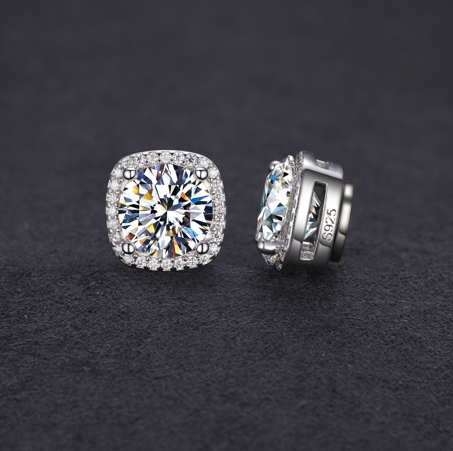 VVS1 Moissanite Square Halo Magnetic Earrings