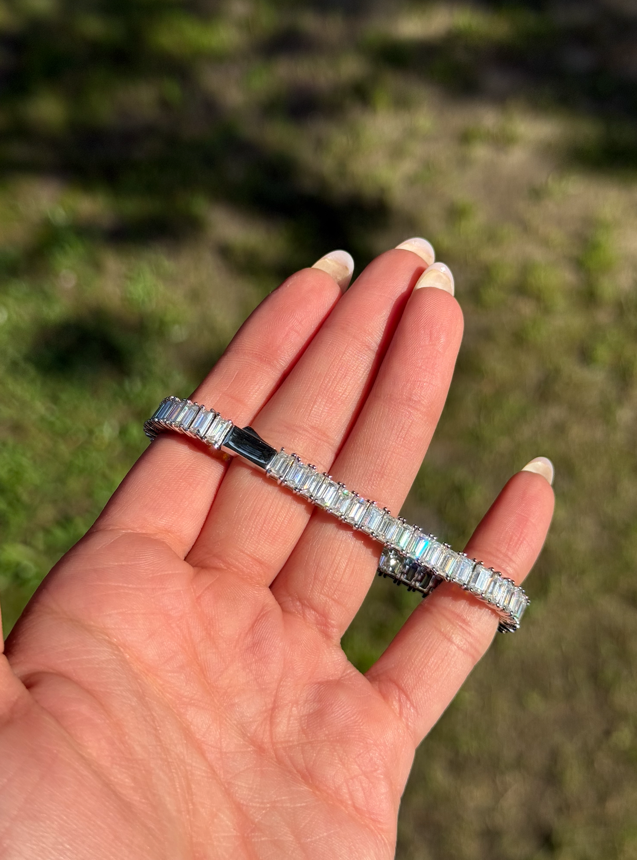 VVS1 Moissanite 5mm × 3mm Baguette Emerald Cut Tennis Bracelet - DEAL OF THE DAY