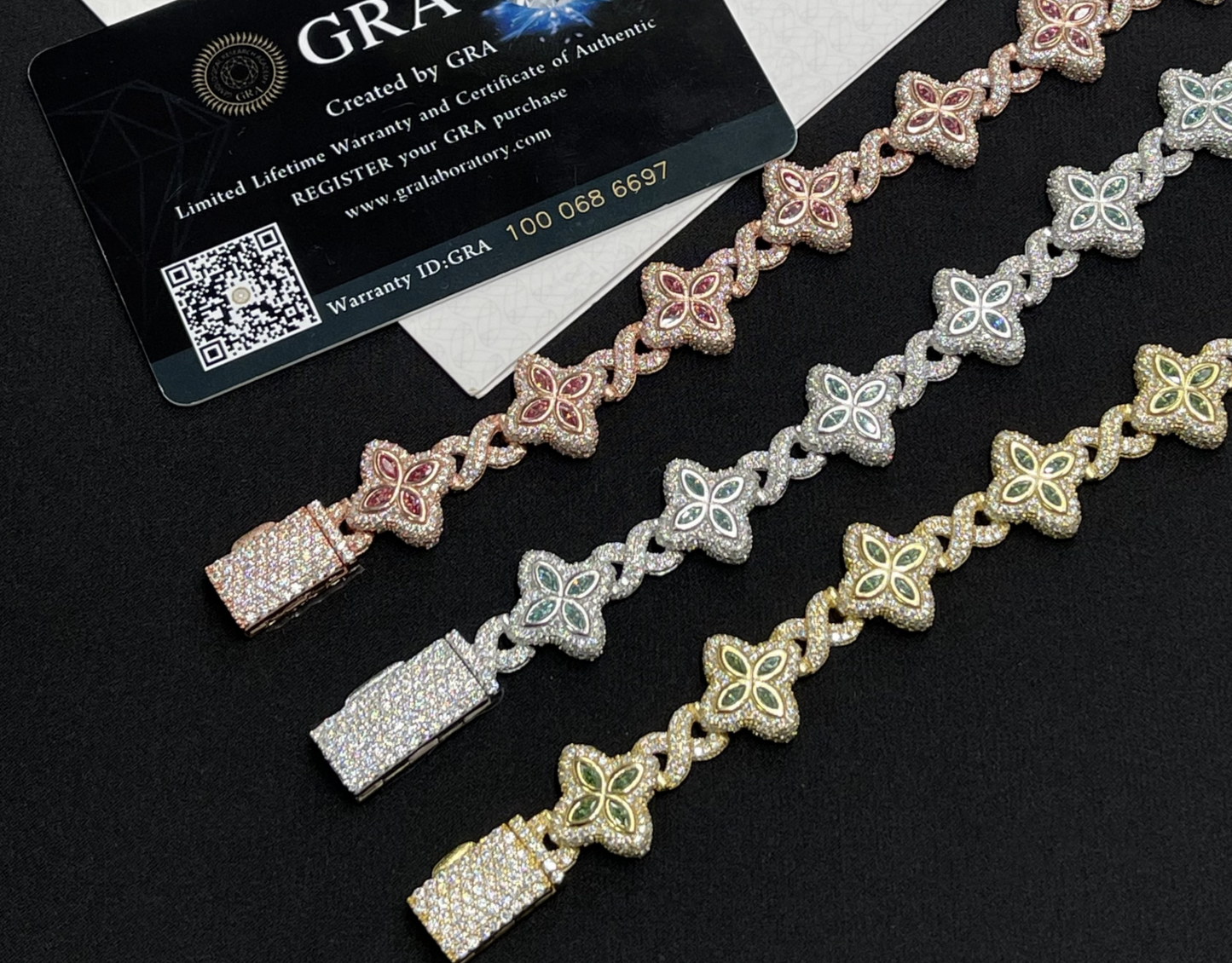 VVS1 Moissanite 15mm Cuban Marquise Flower Four Leaf Clover Bracelet