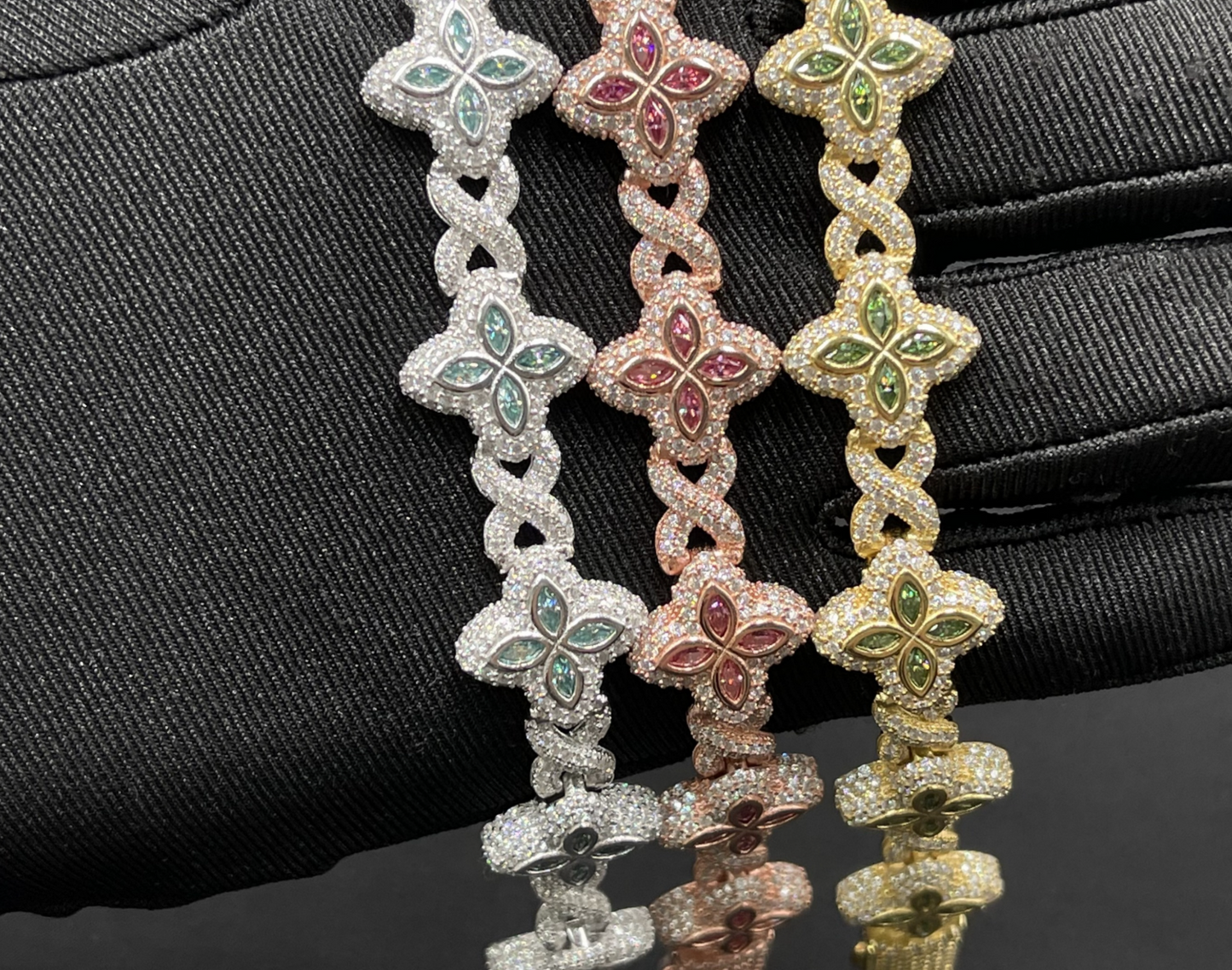 VVS1 Moissanite 15mm Cuban Marquise Flower Four Leaf Clover Bracelet