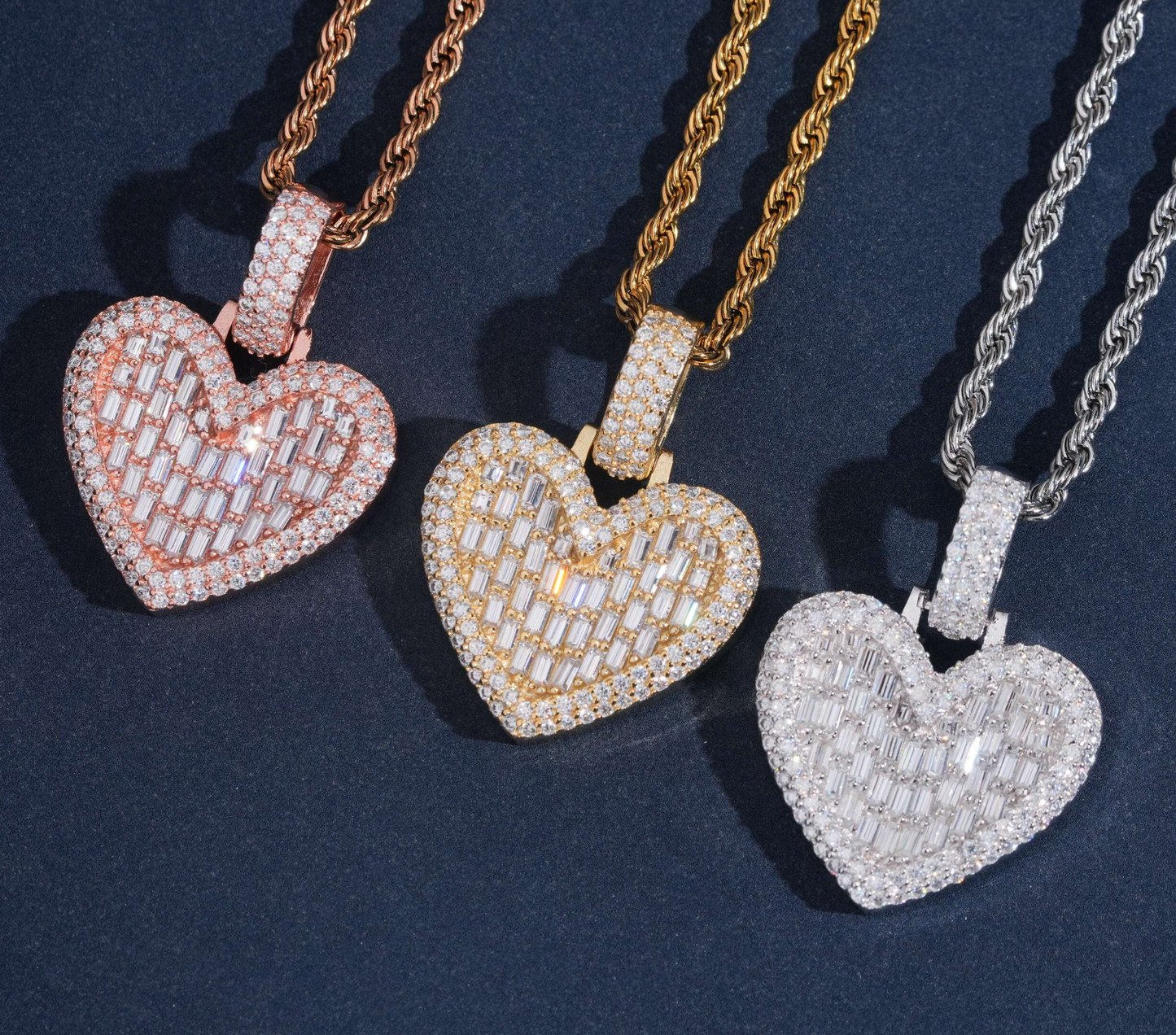VVS1 Moissanite Heart Baguette & Rounded Pendant
