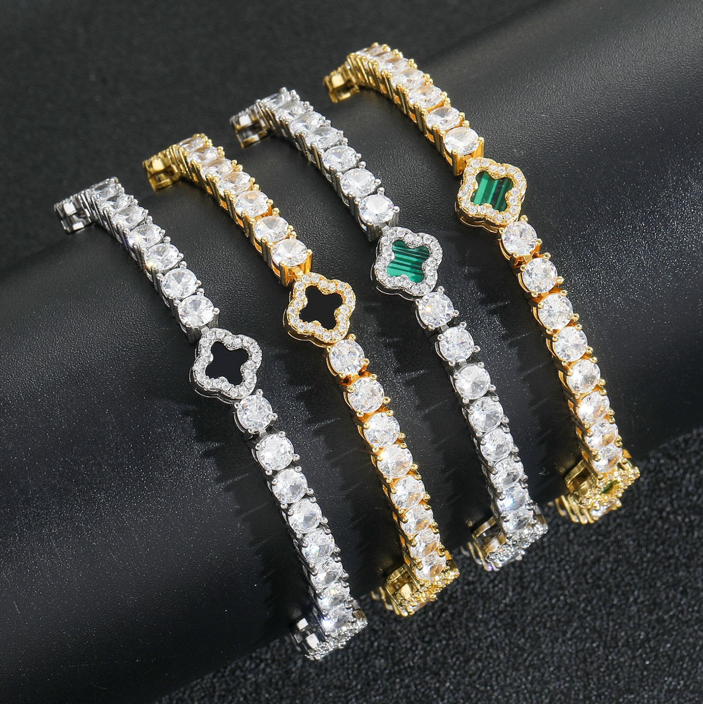 5A+ CZ 4mm Flower Tennis Bracelet