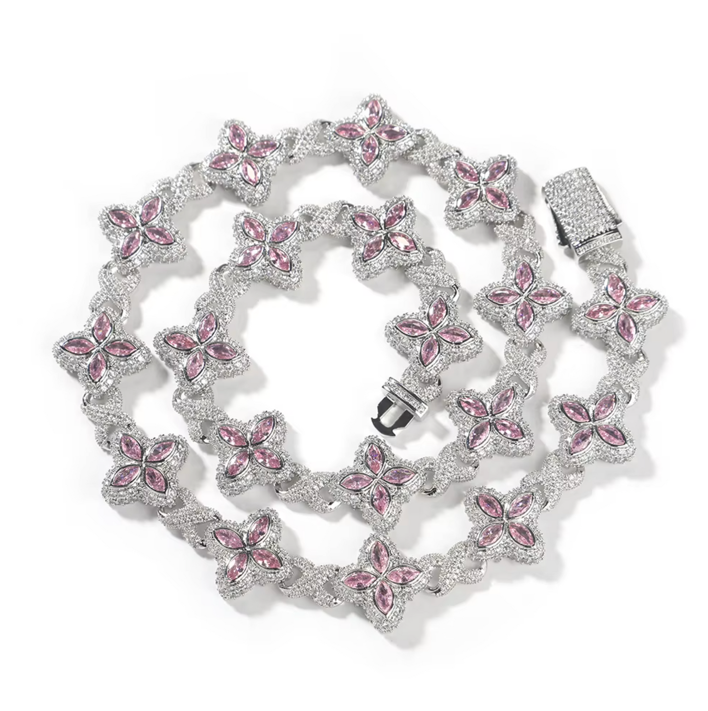 5A+ CZ 19mm Cluster Hexagon Shapes Infinity Charm Chain