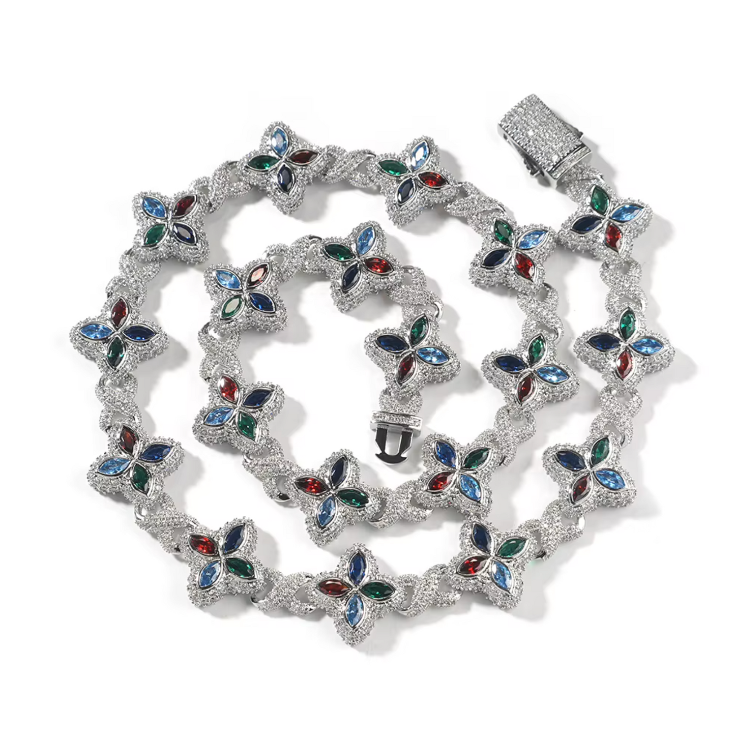5A+ CZ 19mm Cluster Hexagon Shapes Infinity Charm Chain