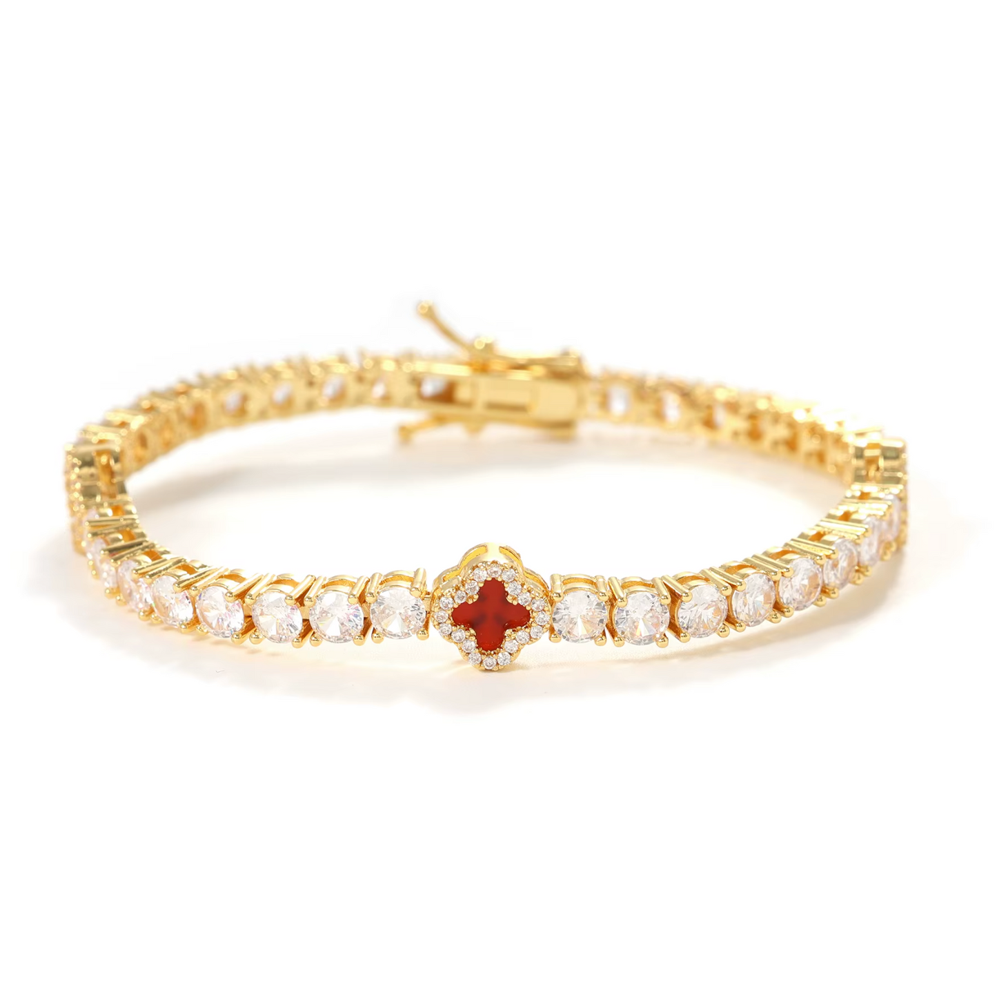 5A+ CZ 4mm Flower Tennis Bracelet