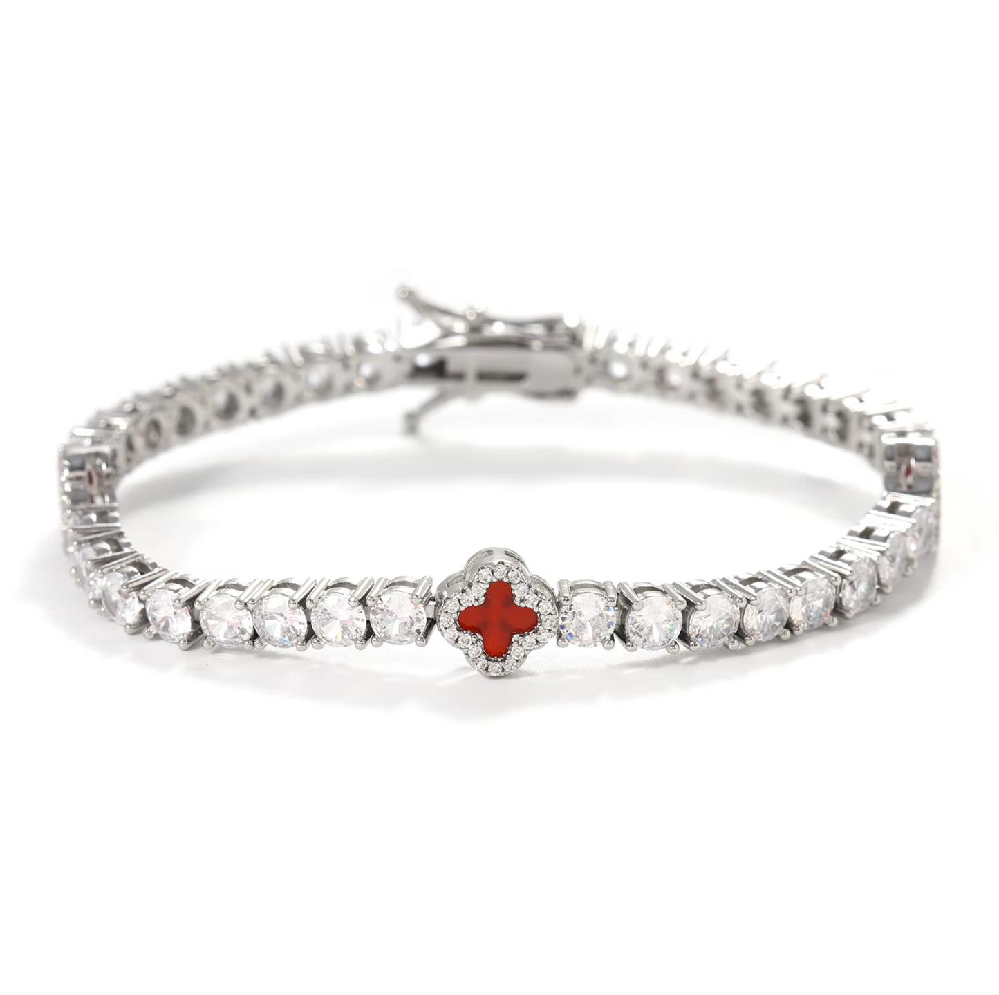 5A+ CZ 4mm Flower Tennis Bracelet