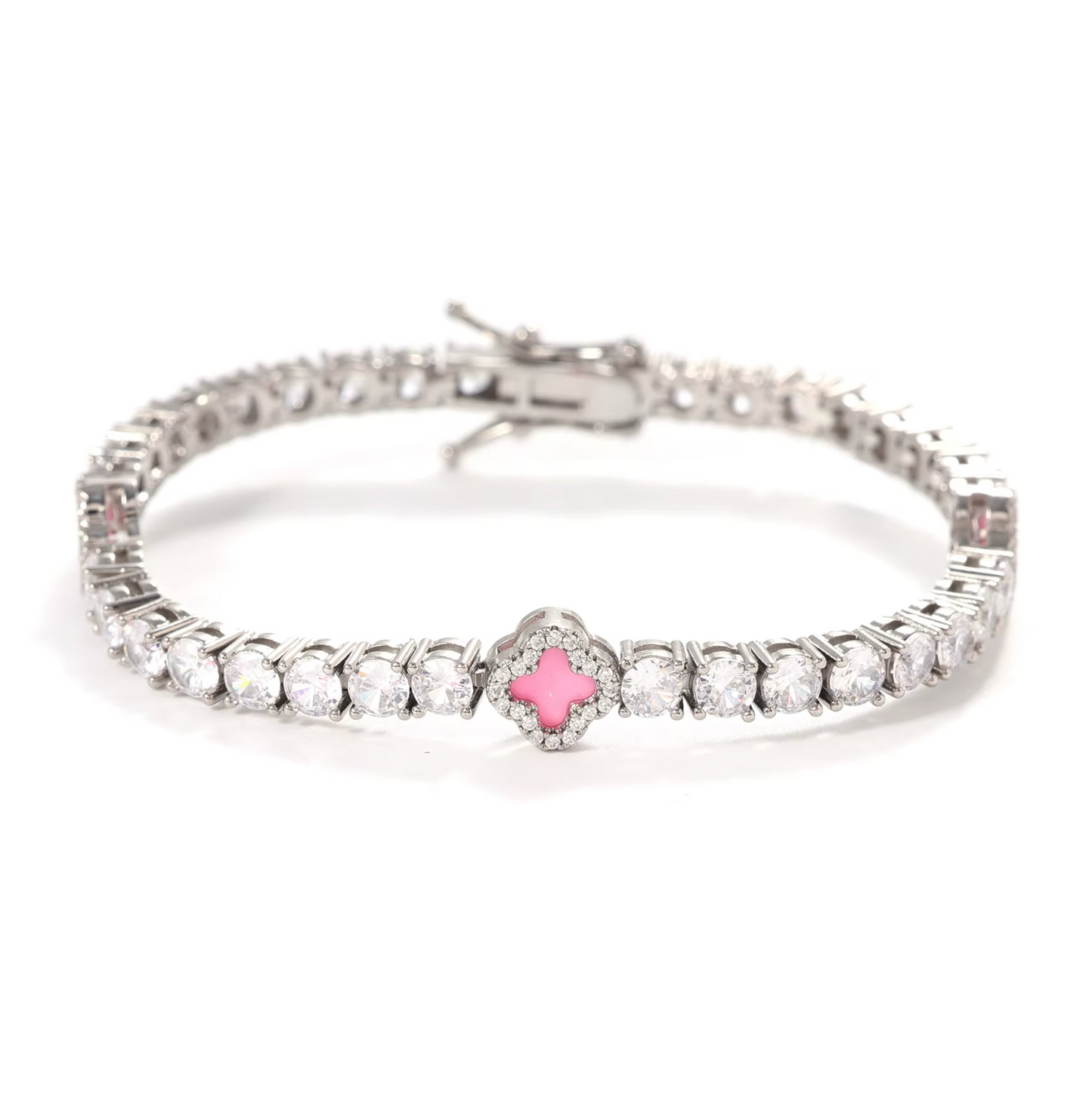 5A+ CZ 4mm Flower Tennis Bracelet
