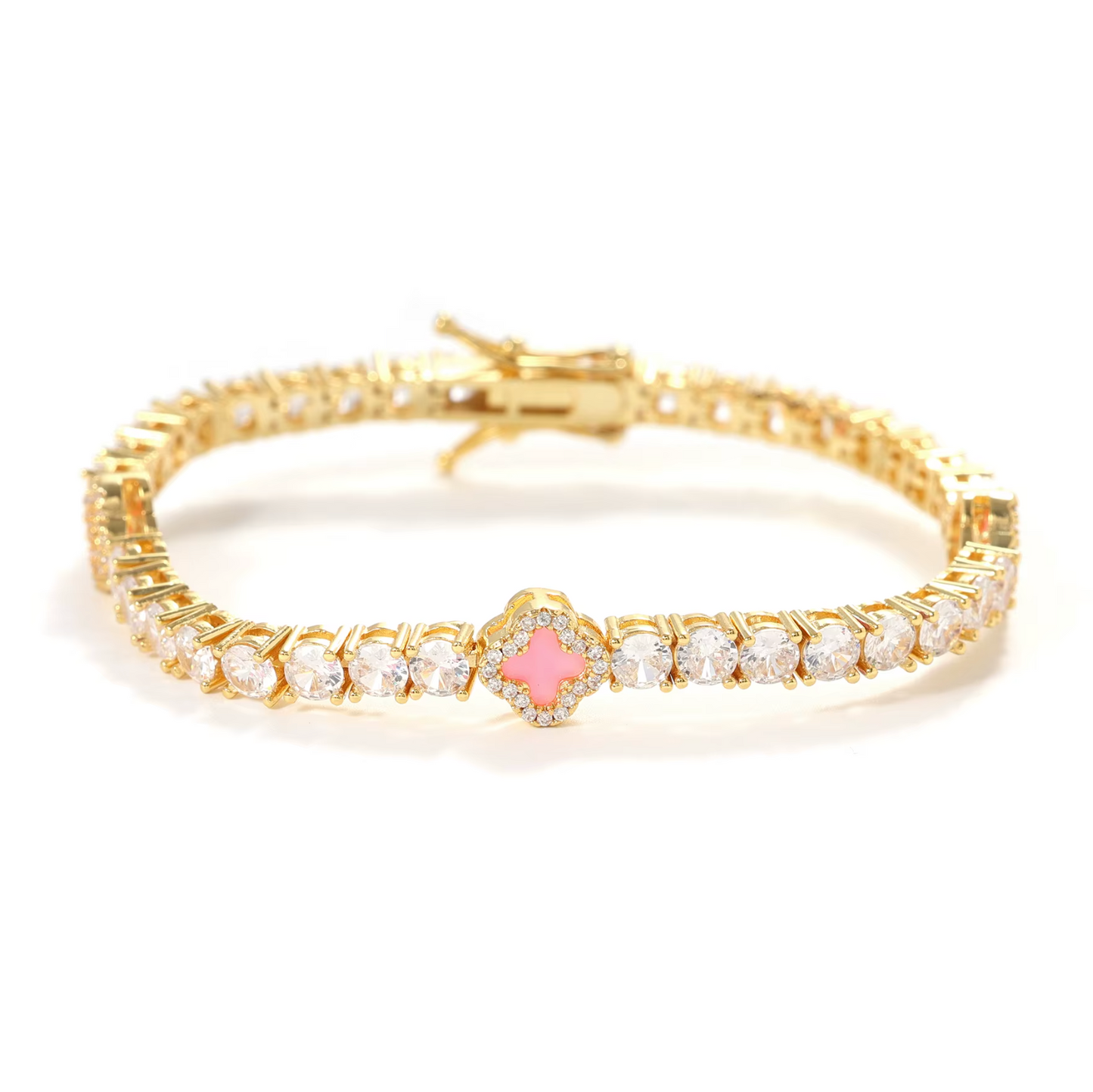 5A+ CZ 4mm Flower Tennis Bracelet
