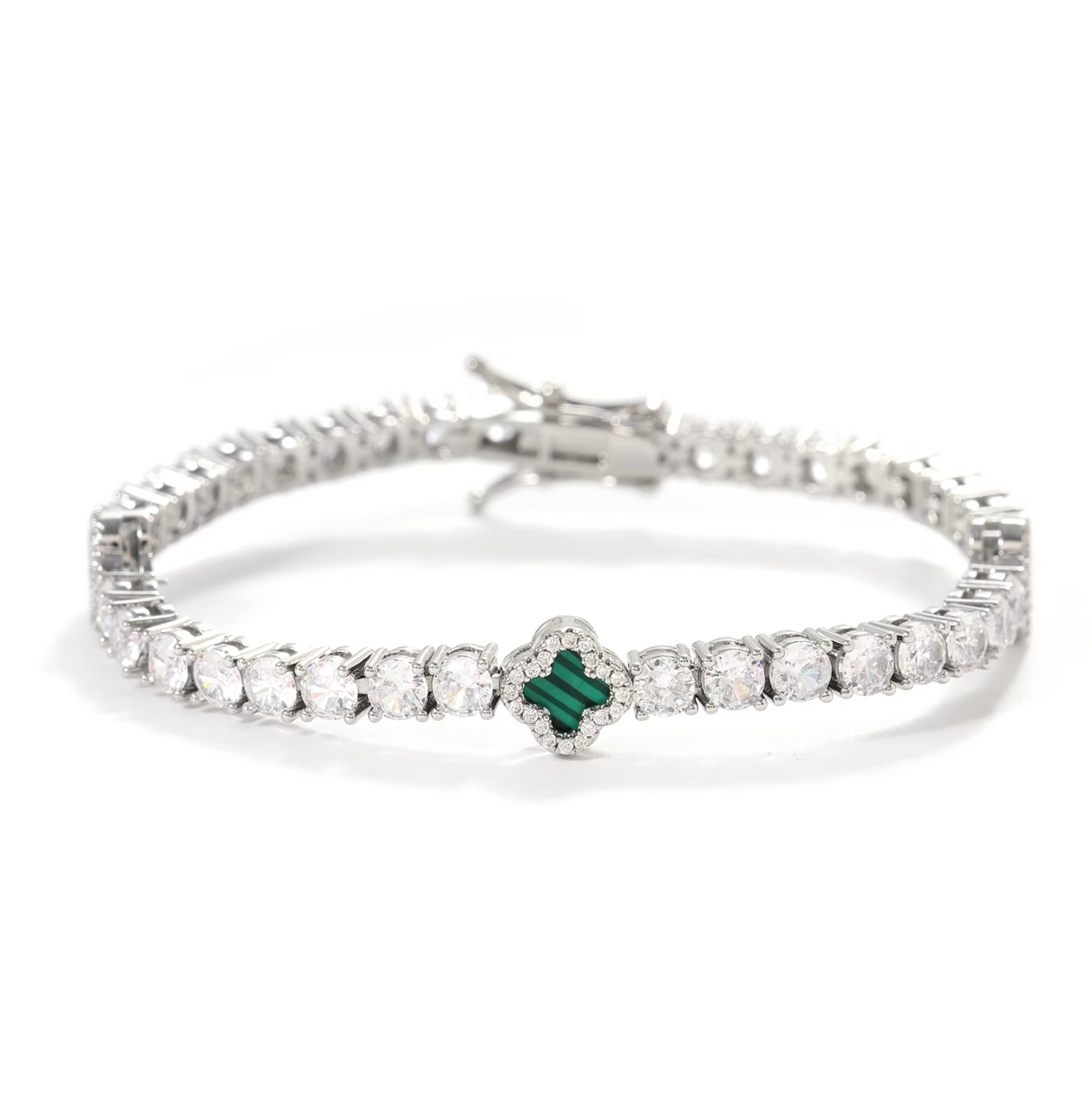 5A+ CZ 4mm Flower Tennis Bracelet