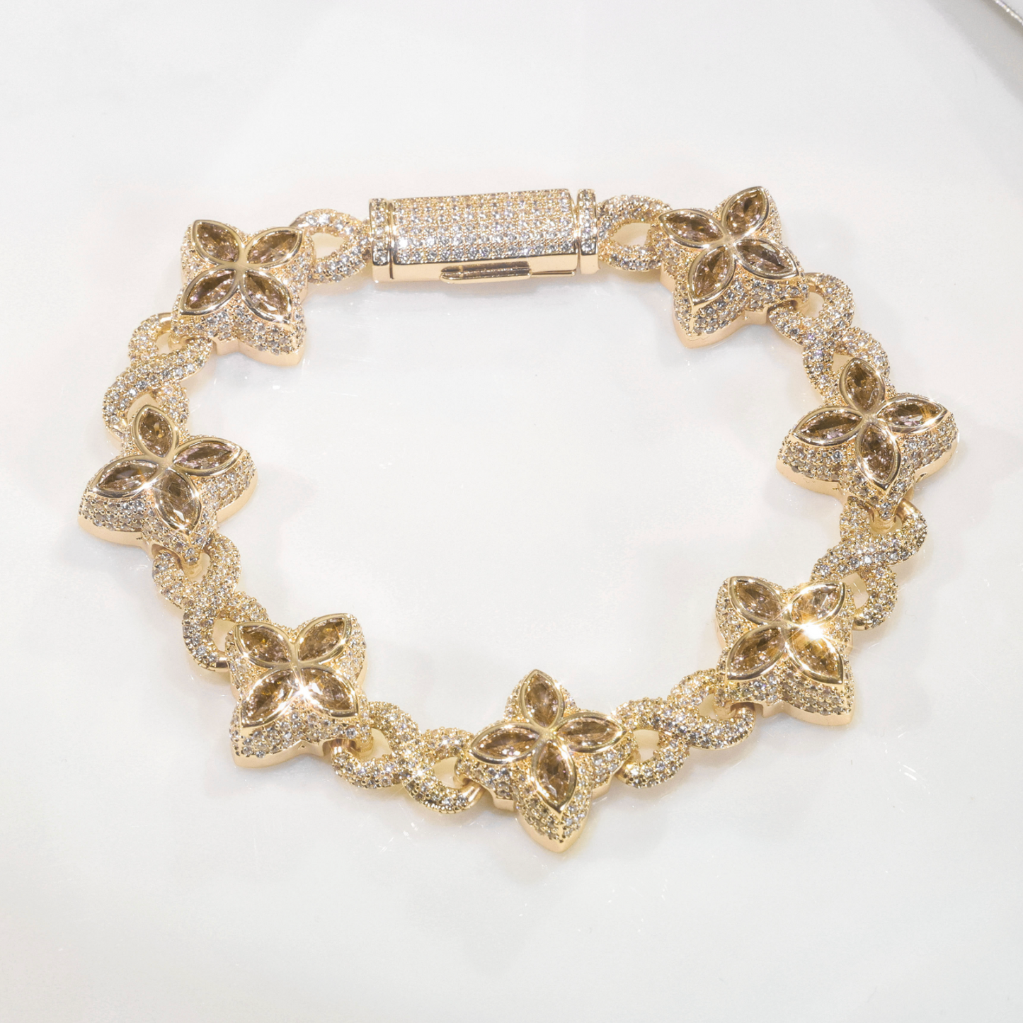 5A+ CZ 19mm Cuban Cluster Hexagon Shapes Infinity Charm Bracelet