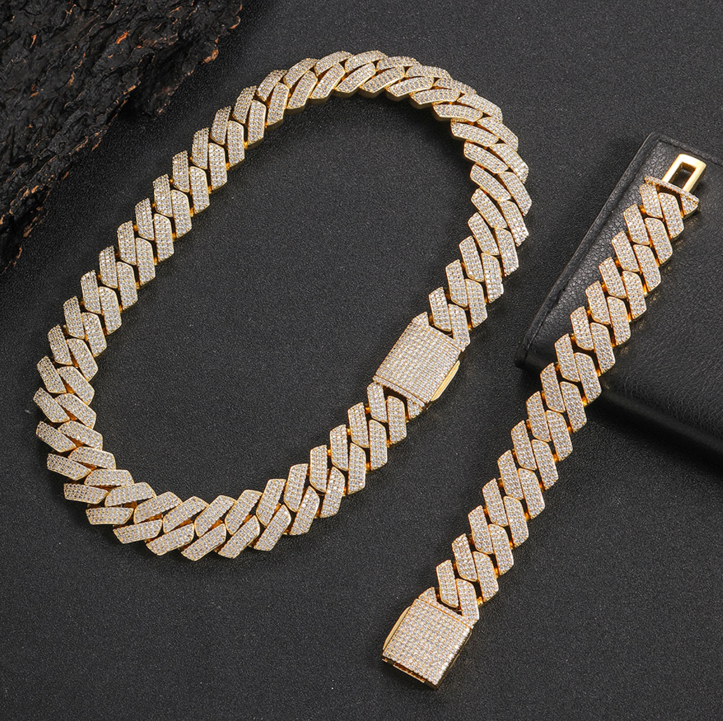 5A+ CZ 20mm Three Rows Cuban Link Chain & Bracelet