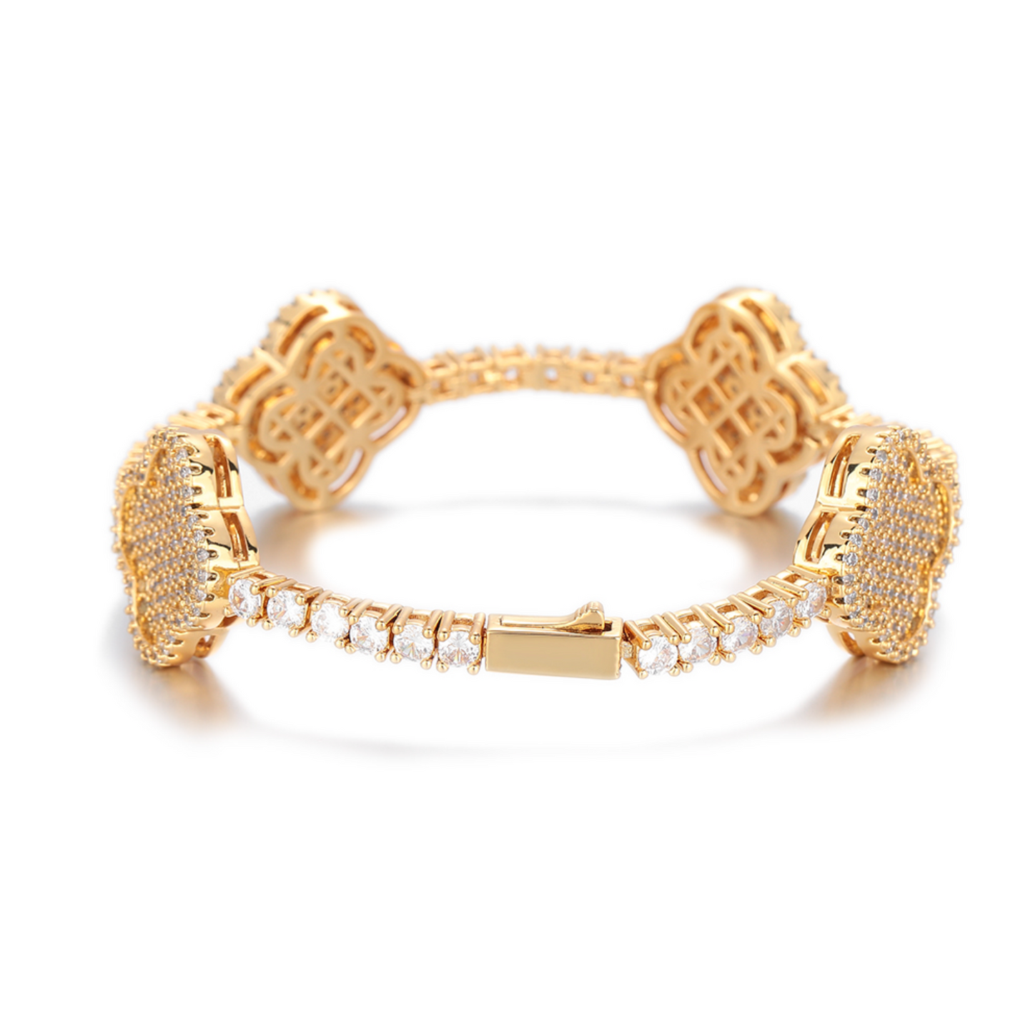 5A+ CZ 3.5 mm Cuban Four Leaf Clover Tennis Bracelet