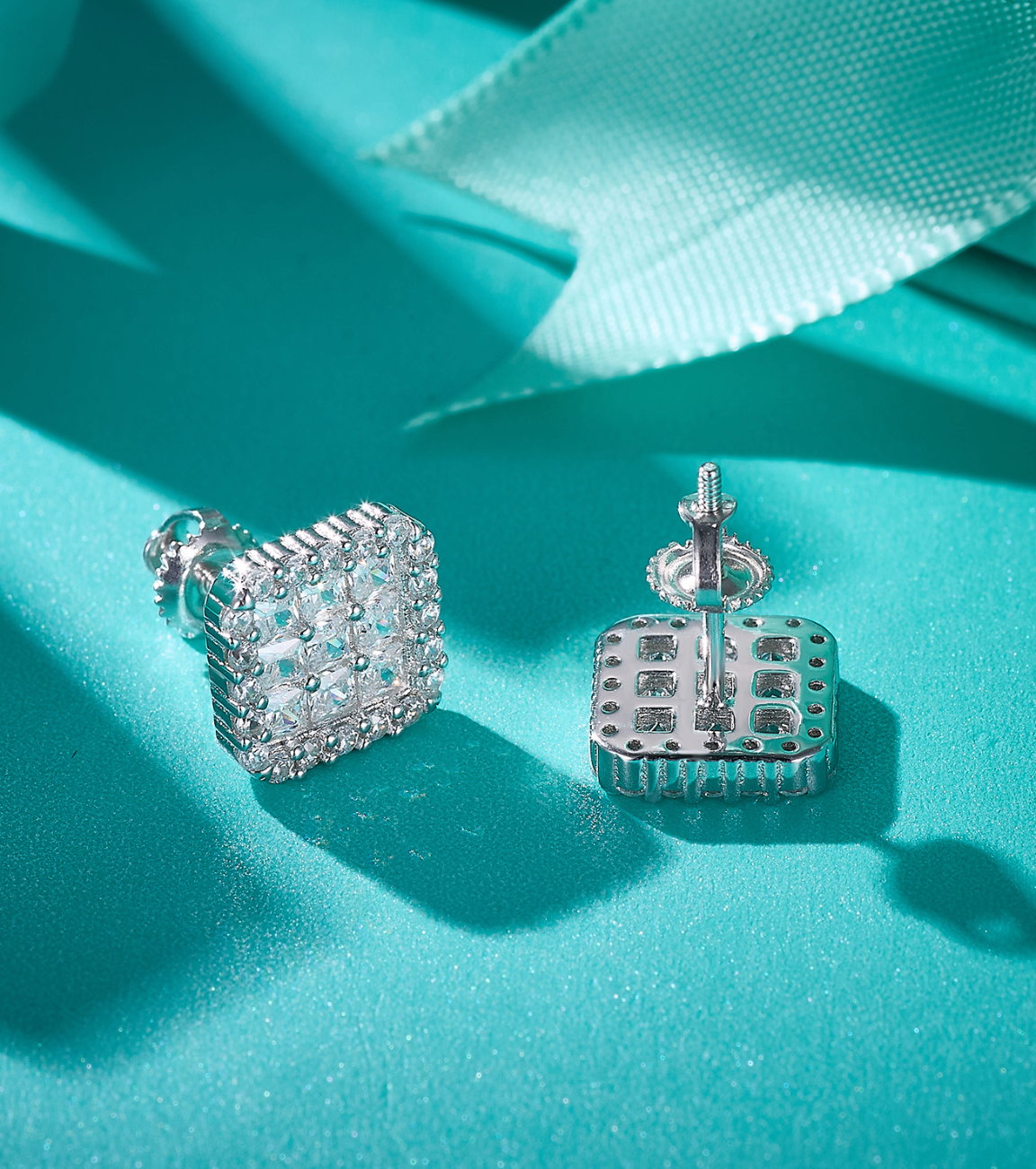VVS1 Moissanite Fully Iced Square Princess Cut Stud Earrings