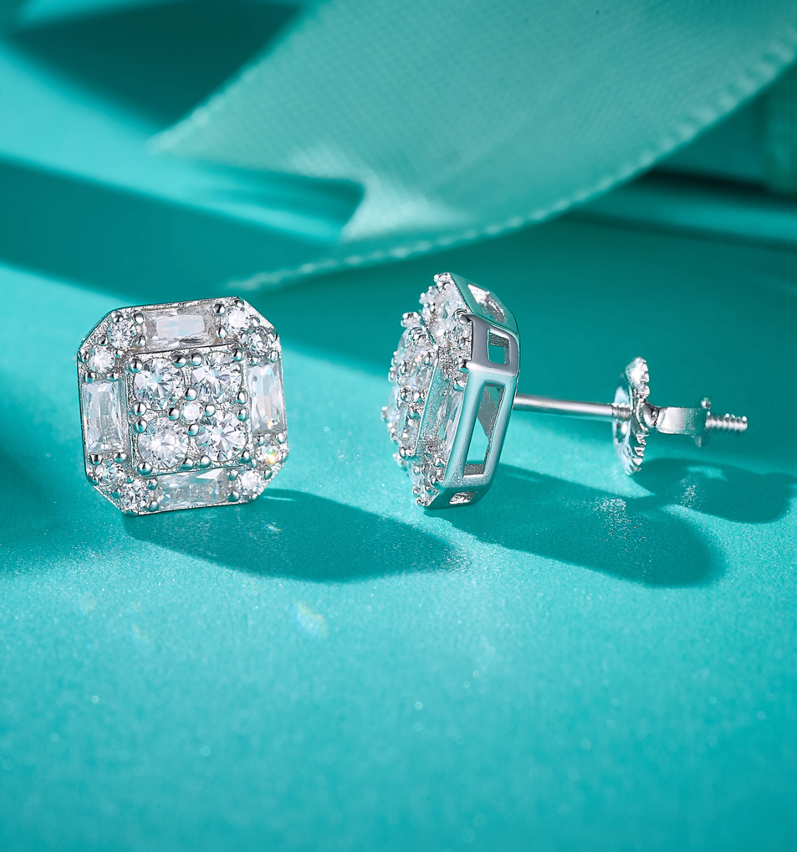 VVS1 Moissanite 13mm Square Emerald Cut Stud Earrings