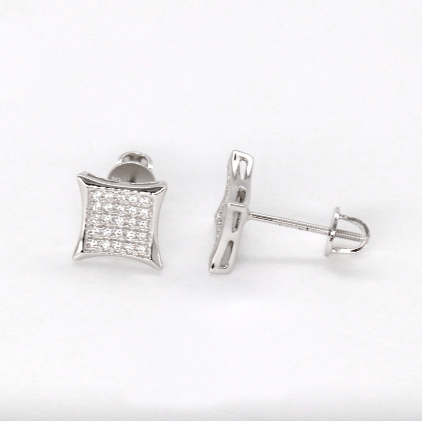 VVS1 Moissanite Square Shape Curved Frame Stud Earrings