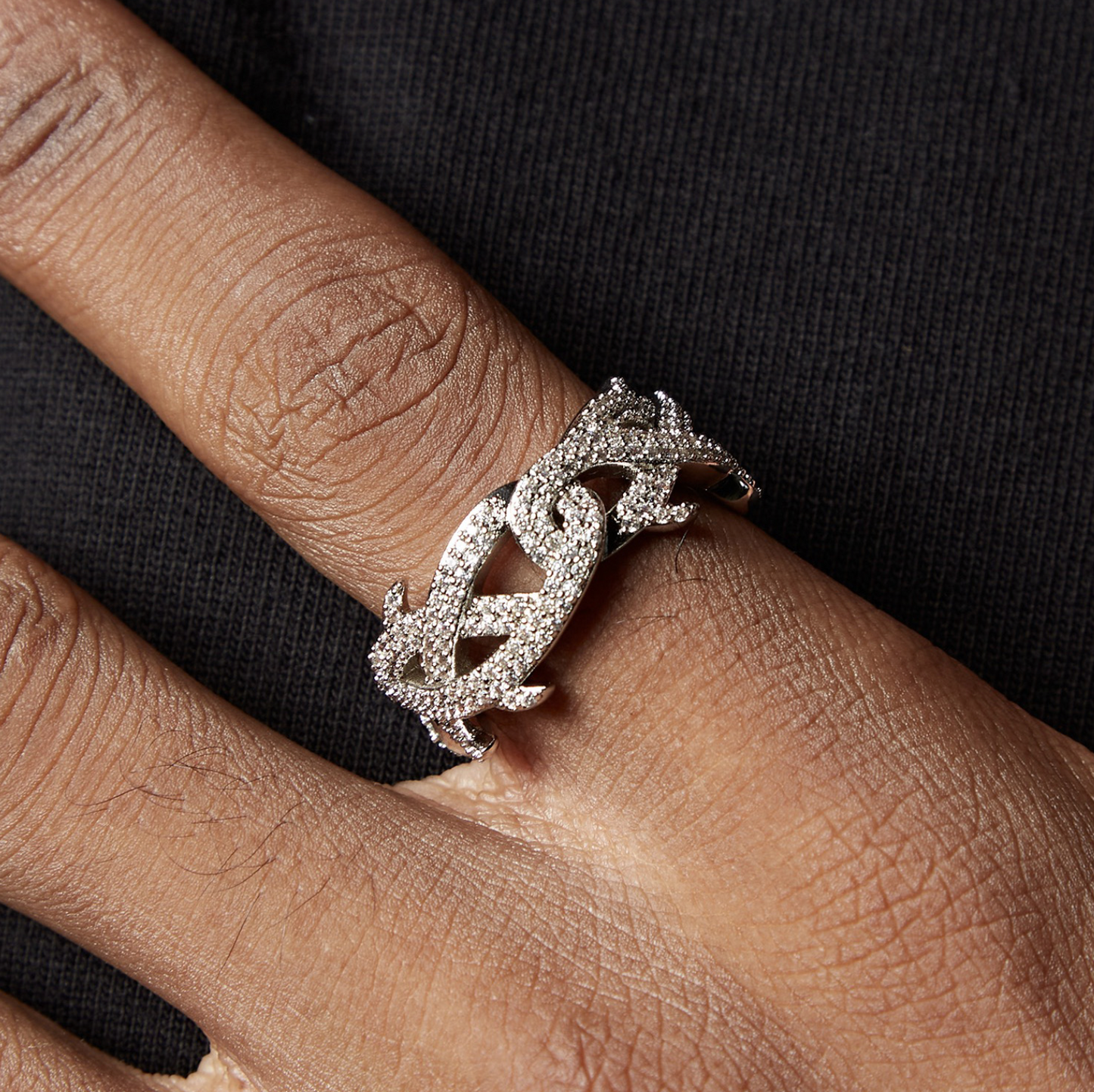 VVS1 Moissanite Spiked Cuban Link Ring
