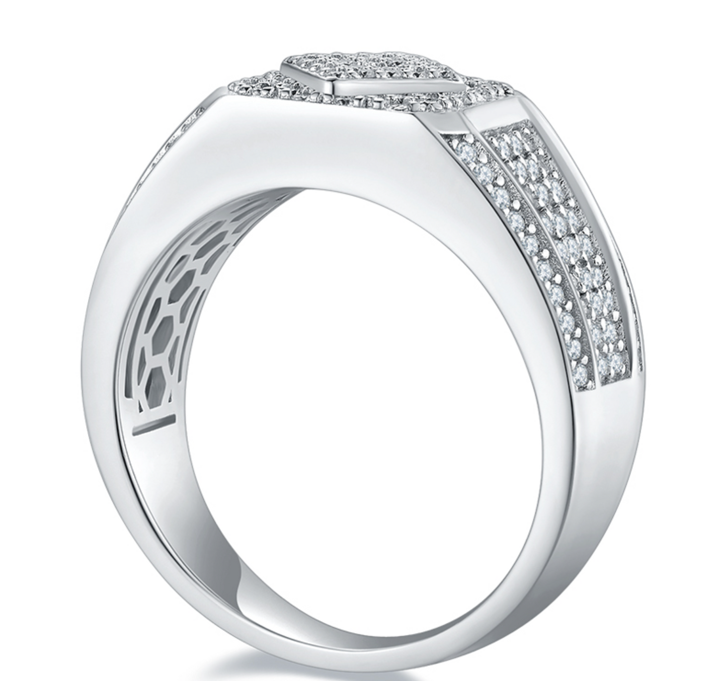 VVS1 Moissanite Fully Iced Rhombic Style One Row Ring