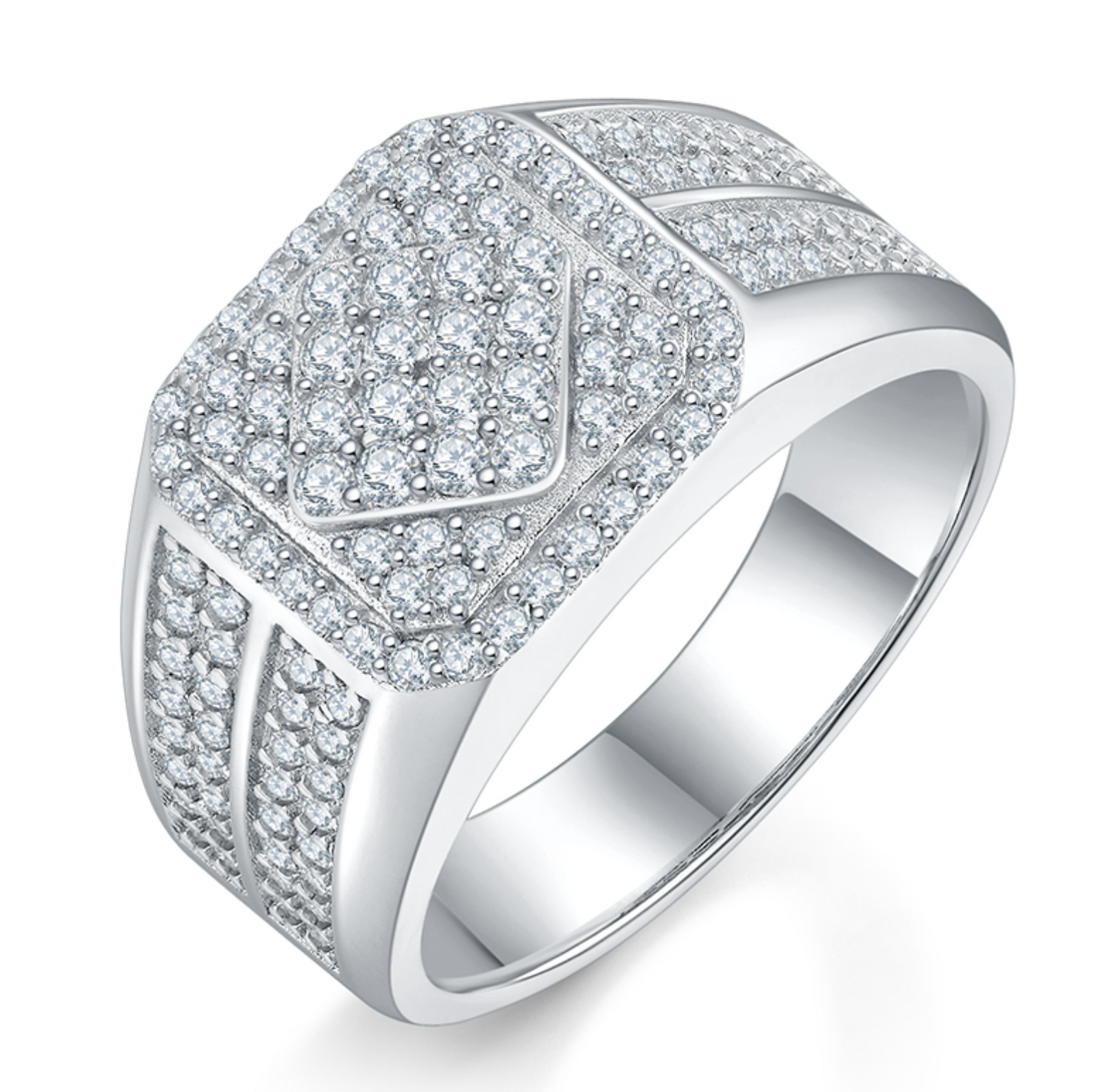 VVS1 Moissanite Fully Iced Rhombic Style Two Rows Ring