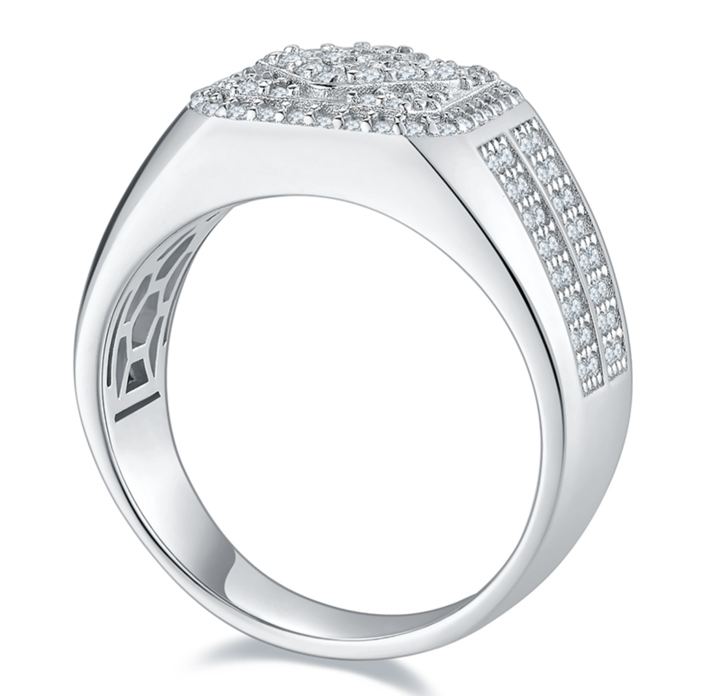 VVS1 Moissanite Fully Iced Rhombic Style Two Rows Ring