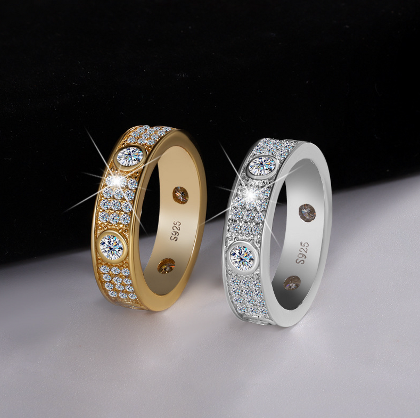 VVS1 Moissanite Fully Iced Three Rows Eternity Ring